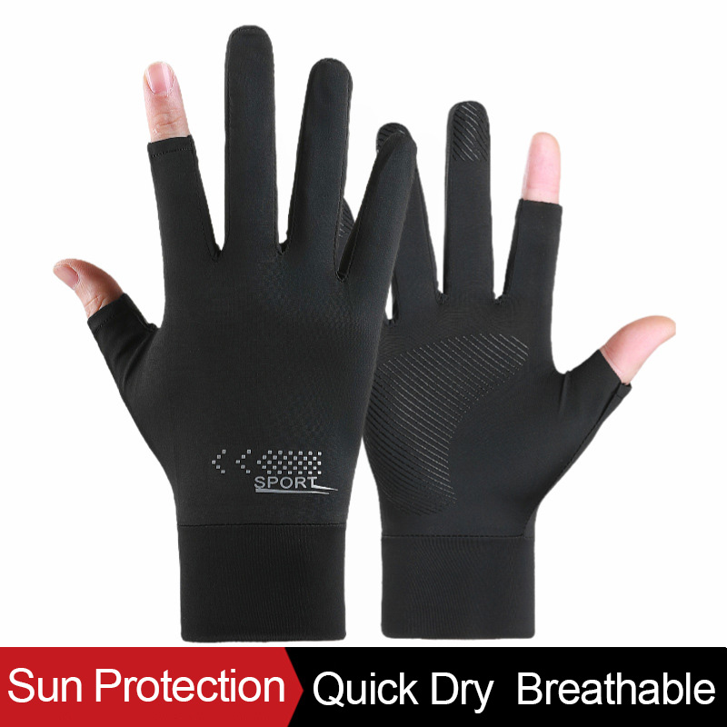 Spearfishing Glove - 日焼け止め手袋男性用サイクリング釣り運転夏冷却二本指カットタッチスクリーンノンスリップ通気性日焼け止め手袋