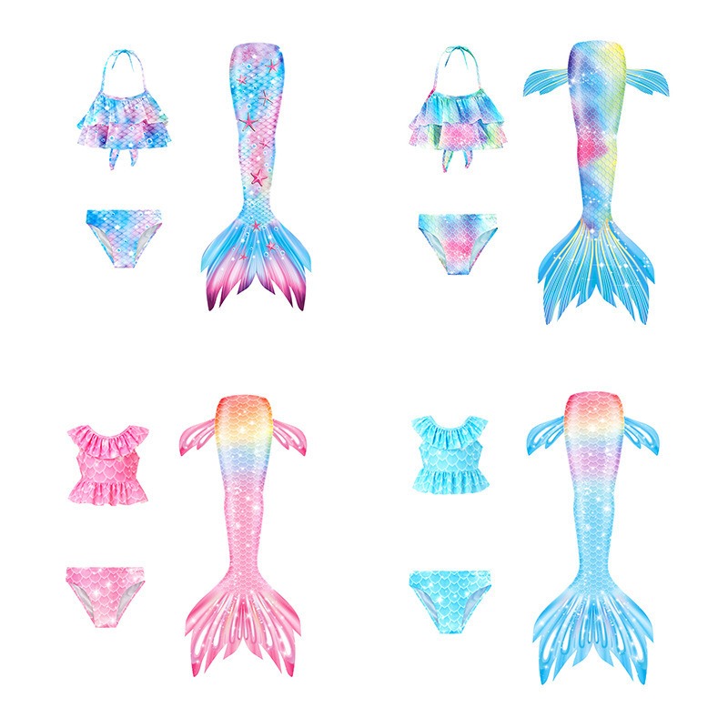 Aquatic Sports Wear - 女の子マーメイドテールコスプレ衣装ビーチ水着プリンセススタイル水着水生テーマスポーツウェア夏用3点セット