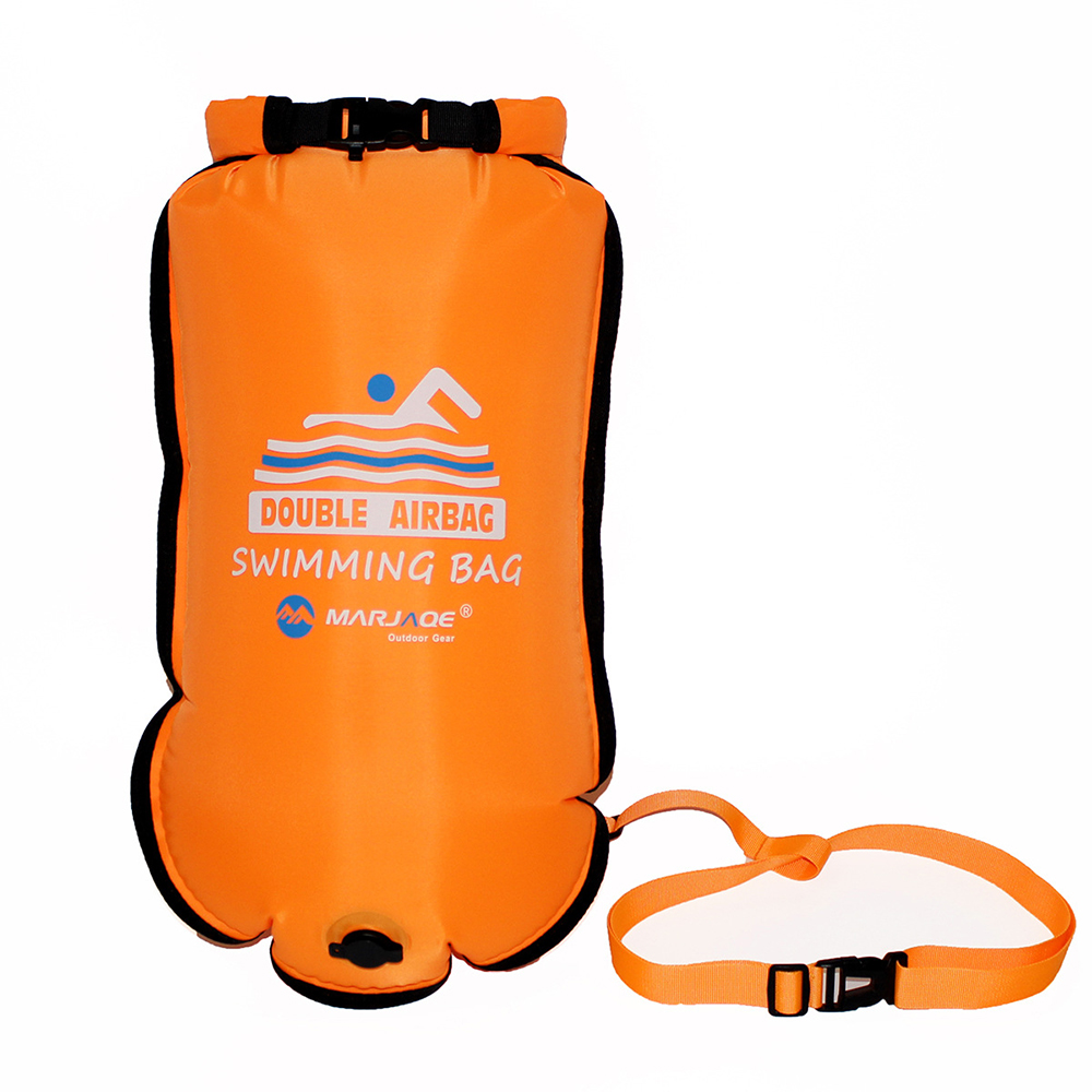 Swim Buoy Open Water - インフレータブルオープンPVCスイミングブイ、トーフロートドライバッグ、ベルト付きダブルエアバッグ、視認性の高いウォータースポーツ安全バッグ、20L